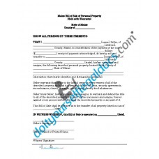 Bill of Sale of Personal Property - Maine (With Warranty)